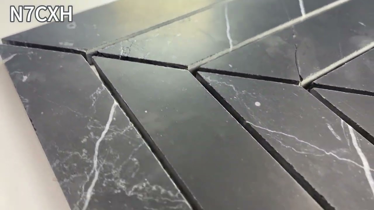 Nero Marquina Black Marble 1x4 Chevron Mosaic Tile (SKU: N7CXH