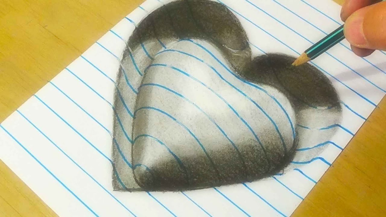 Drawing 3D Heart Shape - Trick Art on Line Paper - VamosART - YouTube