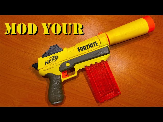 Fortnite SHHHH Nerf Gun. Yellow. WORKS!! With detachable silencer Tested