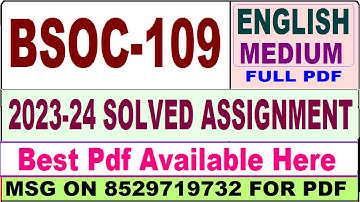 bsoc 109 solved assignment 2023-24 || bsoc 109 solved assignment 2024 in English || ignou bsoc 109