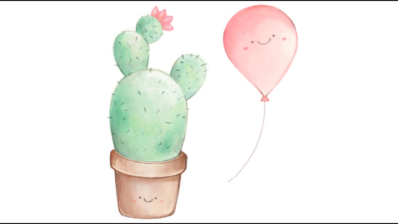 Impossible love of cactus and balloon -- 4-min drawing w/ Khunmee 