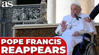 Pope Francis makes first public appearance since leaving hospital two weeks ago