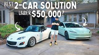 A Miata and a Tesla make for arguably the BEST two-car garage