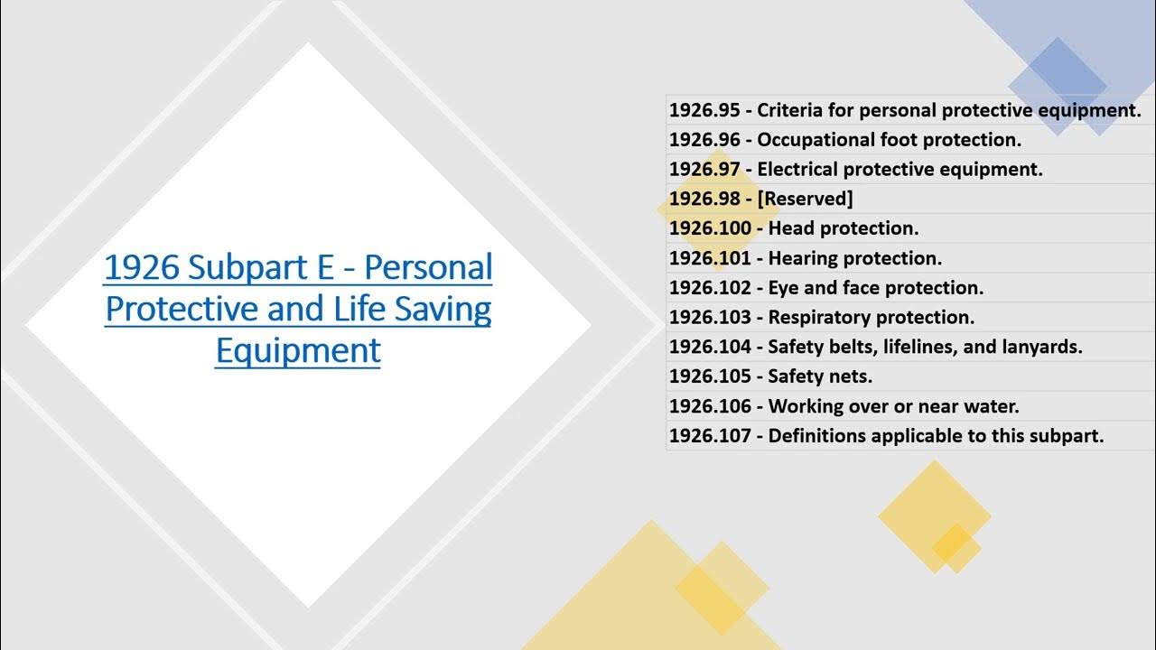 Osha 1926 subpart e personal protective and life saving equipment