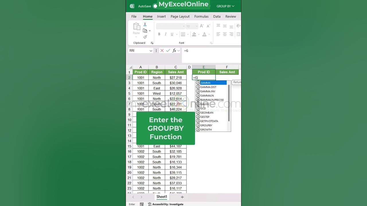 GROUPBY in Excel #shorts #myexcelonline #excel #msexcel