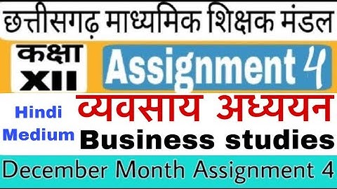 (व्यवसाय अध्ययन) Business Studies Assignment 4 Class 12 Hindi Medium class 12 December Assignment 4
