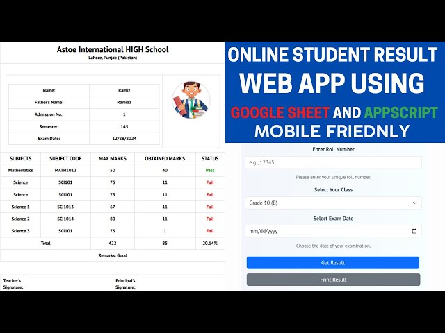 How to make Online Result System Web App using Google Sheet & Appscript with Student Image | C24