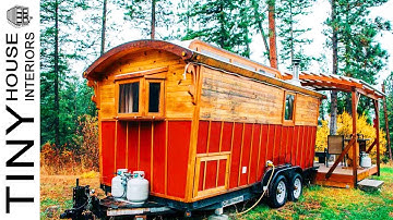 Super Cute Red Gypsy Wagon with Amazing Fire Pit and Cozy Kitchen Area
