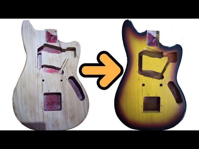 エアブラシと缶スプレーでサンバースト塗装 sunburst guitar finishing