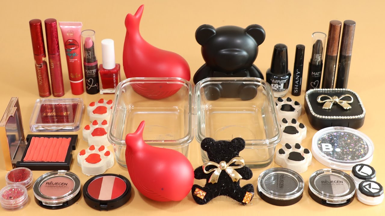 Mixing'RED vs BLACK'Eyeshadow,Makeup and glitter Into Slime!Satisfying Slime Video!★ASMR★