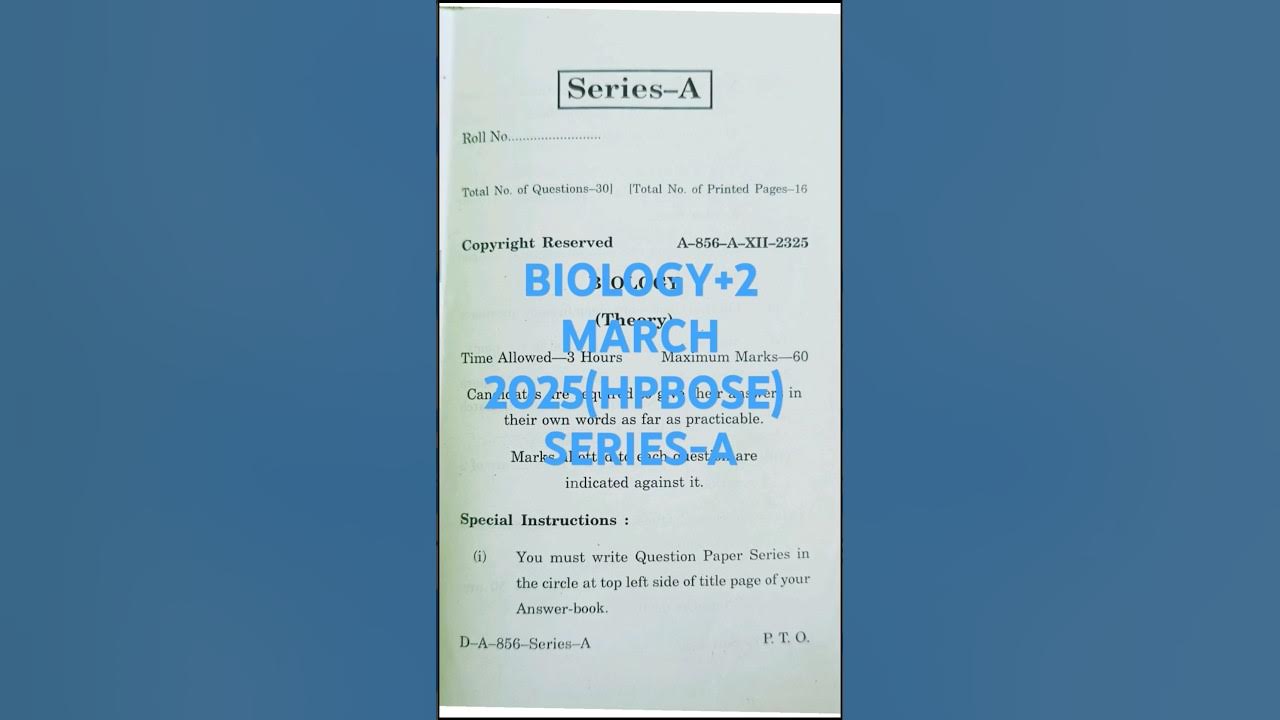 BIOLOGY+2 MARCH 2025 HPBOSE SERIES-A#neet #biologyquestions - YouTube