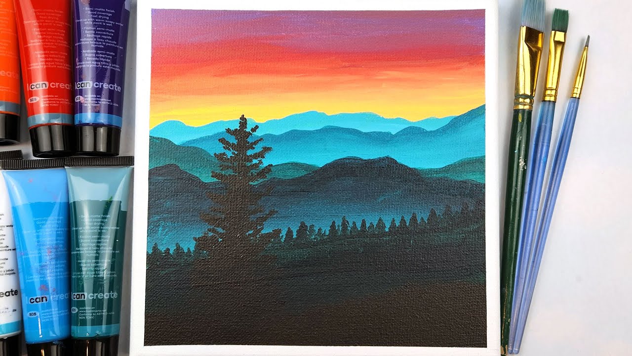 Green Mountains | Easy Landscape Painting for Beginners | Step by Step ...