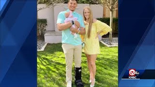 Mahomes shared a family picture on his Instagram page the happy family celebrating Sterling Mahom...