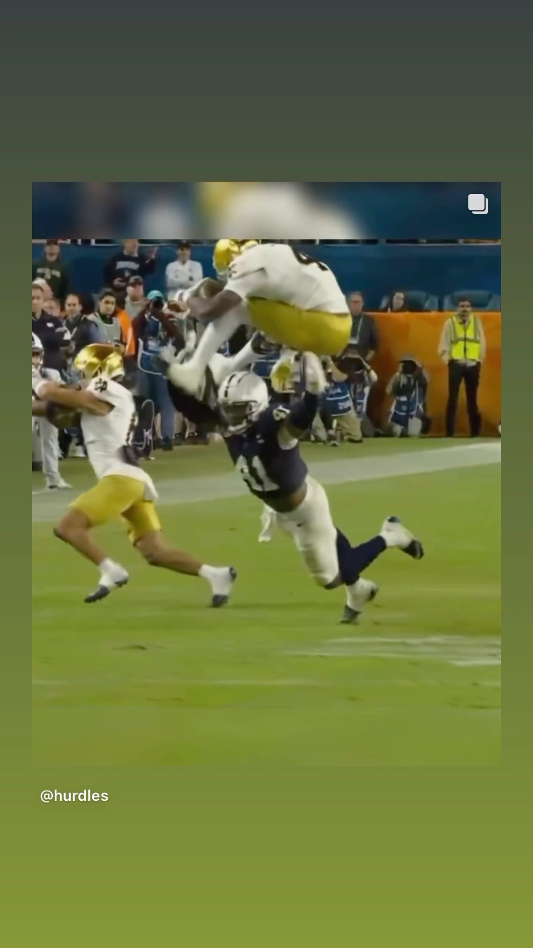 He got up #hoodnews #jeremiyahlove #notredame #football #college #omg #how #wow #hurdle #sports #wtf