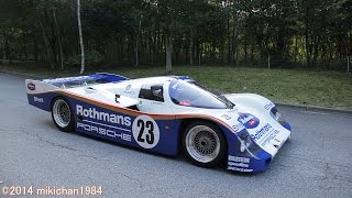 Porsche 962C on the public roads - twin turbo engine start-up & exhaust sound - Asama Motor Festival