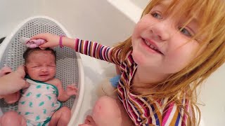 Navey’s First Bath!! swimming inside our house! Adley is a Villain! Family & Spacestation updates!