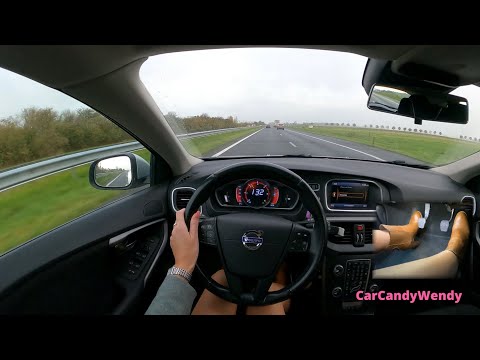 ❇️POV DRIVING WOMAN, HIGHWAY🛣 skirt, heeled brown ankle-boots👢manual Volvo V40, Car ASMR