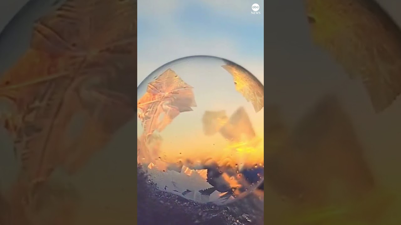 Ice crystals form a pattern in the icy bubble
