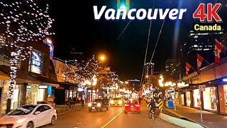 🇨🇦【4K UHD】Downtown Vancouver Night Driving, 🌼🚗Canada Dec 2021