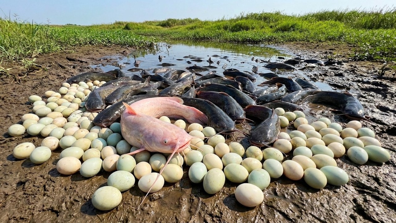 Hundreds of Fish Eggs Found in Dry Pond! Massive Catfish Harvest