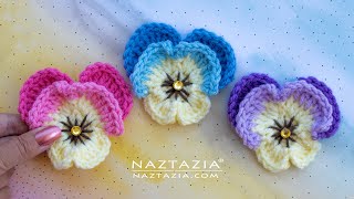CROCHET PANSY FLOWER - How to Crochet Pansies and Flowers by Naztazia