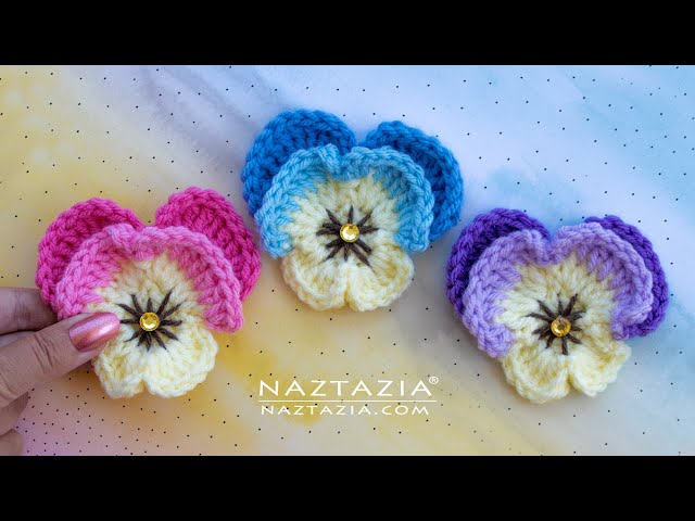 CROCHET PANSY FLOWER - How to Crochet Pansies and Flowers by Naztazia class=