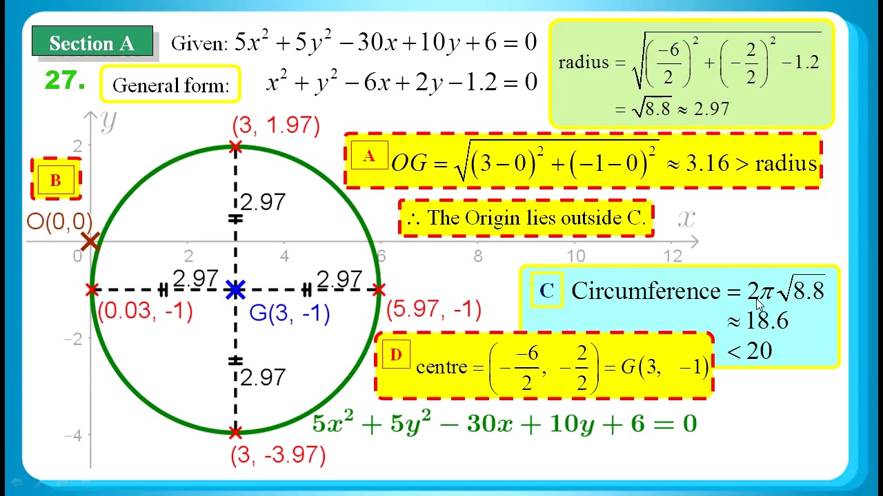 HKDSE 2018 Maths Core Paper 2 Q27 Circle Equation Circumference Hkdse 2018 maths core paper 2 q27 circle equation circumference