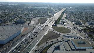 4K Drone 360° Birds-Eye View  405 Freeway Northbound Crenshaw Exit, Los Angeles