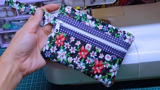 Sewing tutorial! How to sew zipper quilted pouch step-by-step 🖤🌸🌼🏵 #sewinghacks #sew