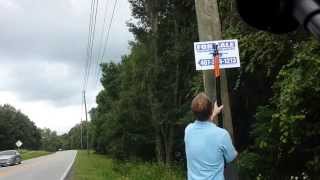 Best Tool For Hanging up Bandit Signs NO Ladders NO H-Wire Stakes Staple Sign to Pole