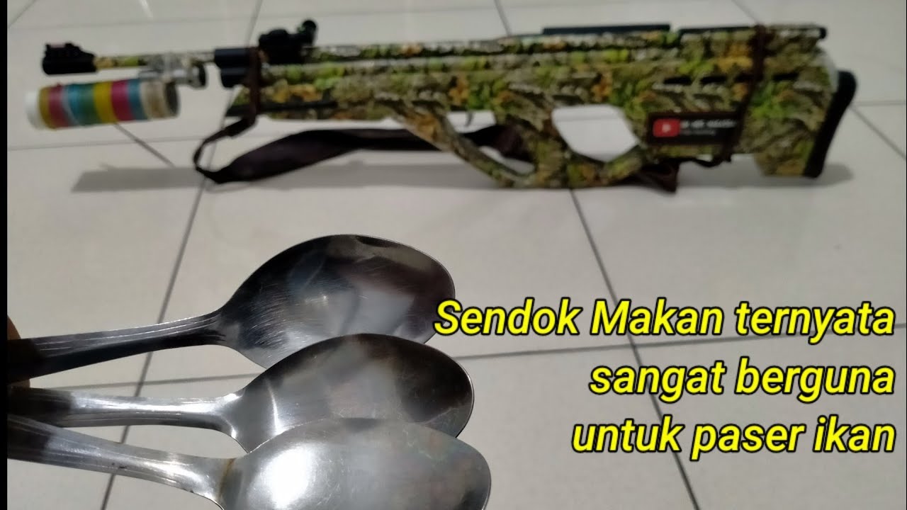 Membuat dudukan gulungan senar pada paser ikan dari sendok makan - Fish hunting