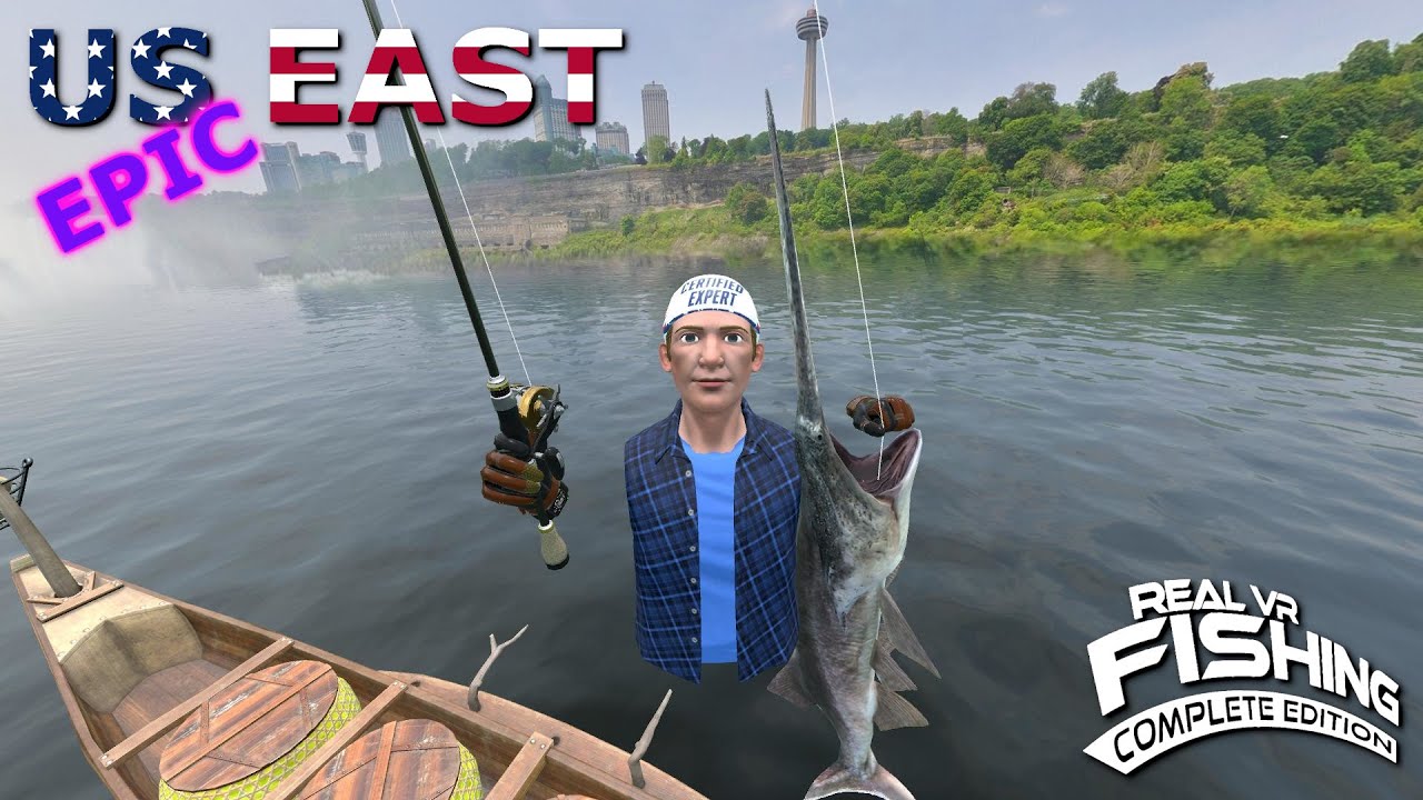 Easily find the Epic American Paddlefish in Real VR Fishing US East and US  West DLC 