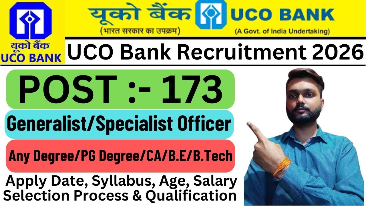 UCO BANK Generalist Recruitment 2026 |UCO BANK Specialist Vacancy 2026 |UCO BANK Officer Bharti 2026