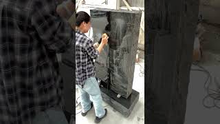 Hand Etched Waterfall Landscape on Absolute Black Granite Headstone