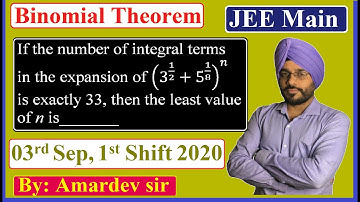 If the number of integral terms in the expansion of (3^(1/2)+5^(1/8) )^n is exactly 33, then the...