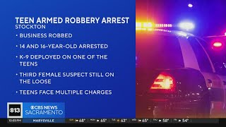 2 teens arrested, third suspect on the loose after armed robbery in Stockton