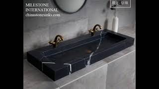 All Natural Stone Carved Bathroom Sink Nature Marble NERO MARQUINA Wash Basin