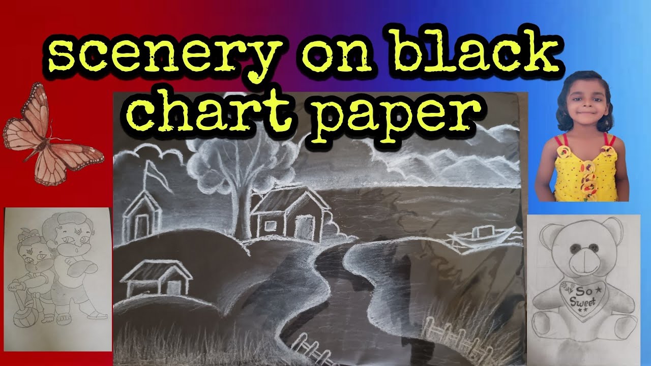 Easy Scenery drawing on Black chart paper/How to Draw a scenery 