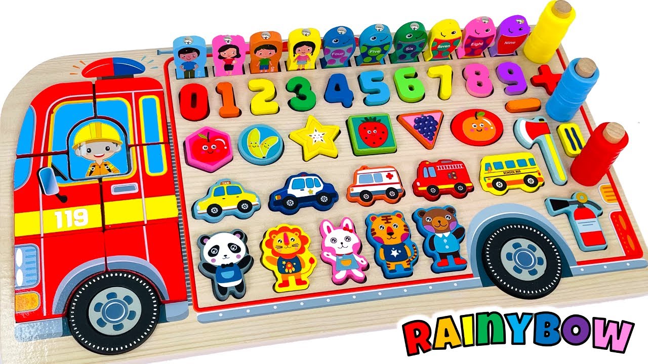 ⁣Best Learn Shapes, Numbers, Counting 1 to 10 with Firetruck Puzzle