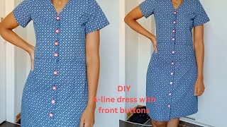 DIY A-line dress with front buttons| how to make front button dress