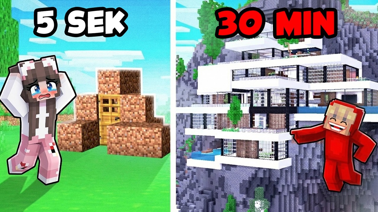 10 Sekunder vs 1 Timme MODERNT BERG HUS Build Battle mot min Crush!