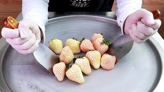 White Strawberry ice cream rolls street food - ايس كريم رول اغرب فراولة البيضاء