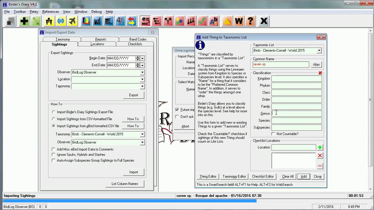 Birder's Diary How-To Import Sightings from BirdLog - Detailed version