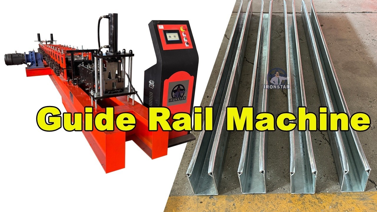 C guide rail roll forming machine with glue equipment - YouTube