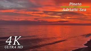 Fiery Sea Sunrise | ASMR waves for Relaxation & Morning Meditation | Pineto | Adriatic Sea | 4K