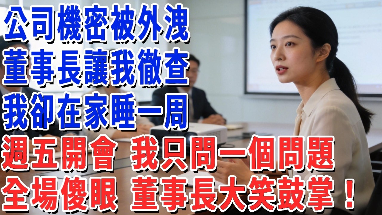 公司機密被外洩，董事長讓我徹查，我卻在家睡一周，週五開會 我只問一個問題，全場傻眼 董事長大笑鼓掌！#月心講故事 #情感故事 #老年生活