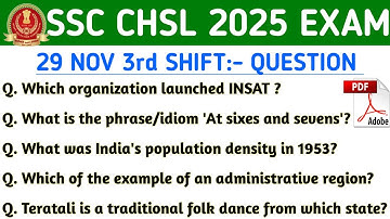 SSC CHSL 29 NOV 3RD SHIFT QUESTION | SSC CHSL TODAY EXAM ANALYSIS | CHSL EXAM REVIEW