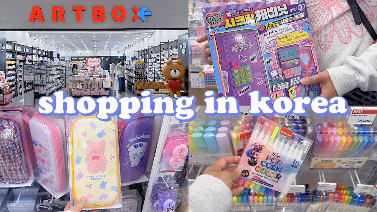 shopping in korea vlog 🇰🇷 cute stationery haul at Artbox ✂️ popcorn pen, deco tape, mini locker