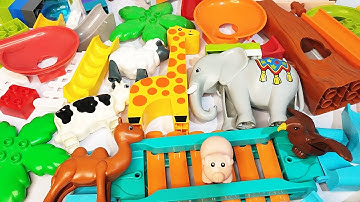 Satisfying Building Blocks ASMR Marble Run - Block Coaster Cow, Elephant and & wild animals course