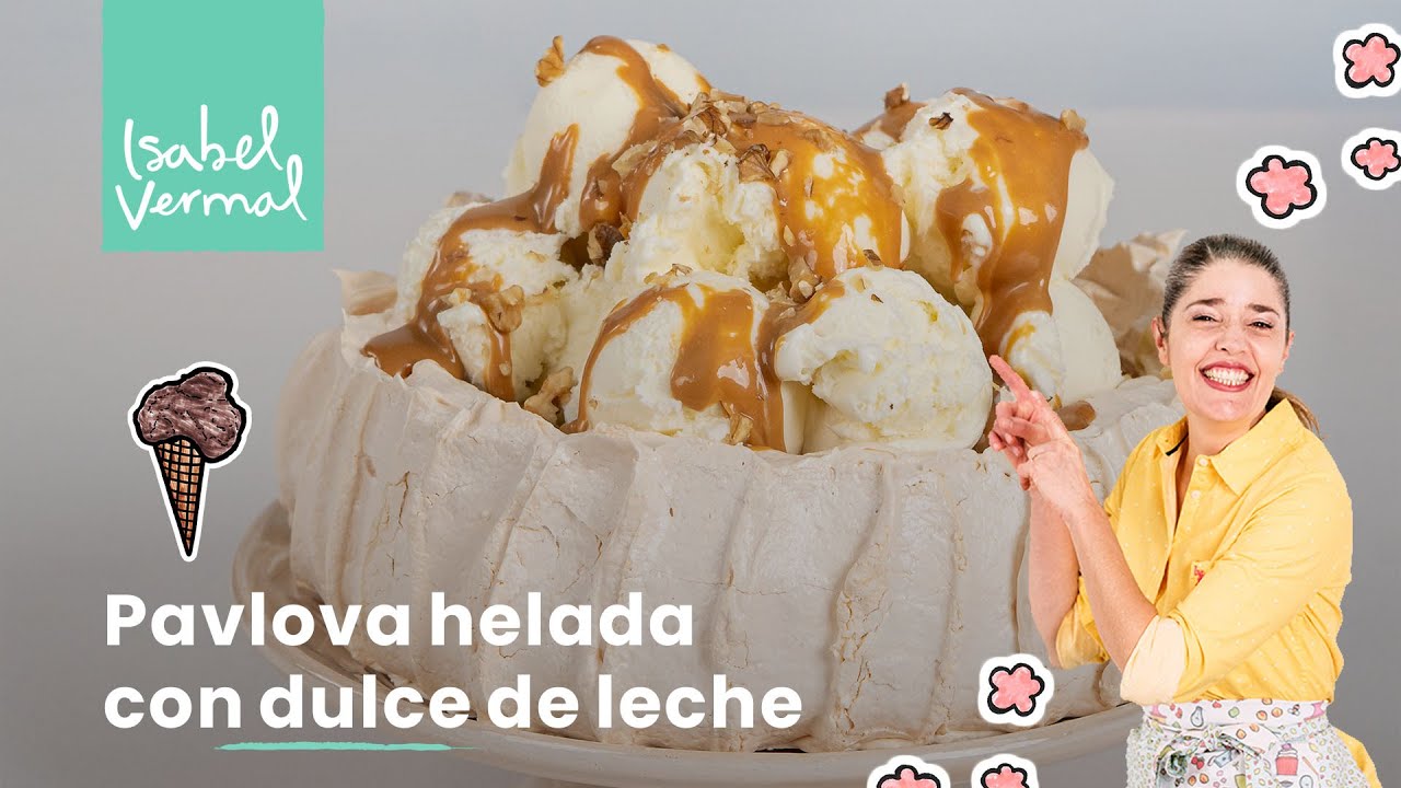 Pavlova helada con dulce de leche, helado y nueces